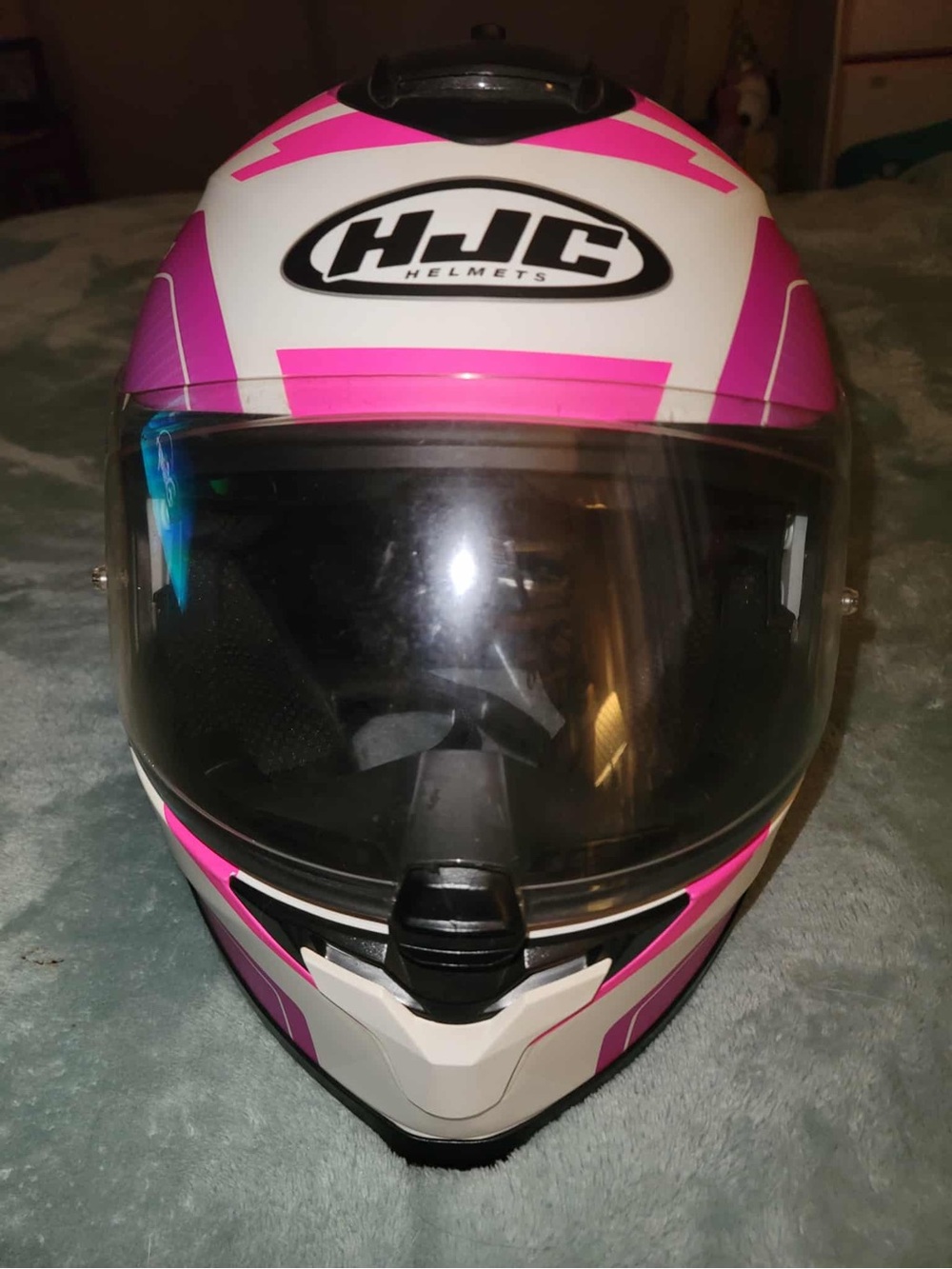 HJC Full-Face Motorcycle Helmet in White and Pink Women’s Small